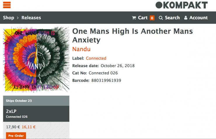 Pre Order -  Nandu 'One Mans High Is Another Mans Anxiety' (connected 026) LP