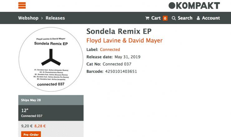 Pre Order - Floyd Lavine & David Mayer - Sondela Remixes Vinyl (connected 037)